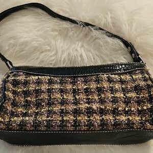 Black‎ Tweed Shoulder Bag with Multicolor Accent By Crazy Hourse.